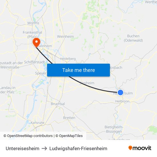 Untereisesheim to Ludwigshafen-Friesenheim map