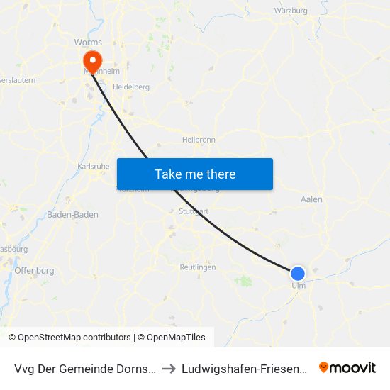 Vvg Der Gemeinde Dornstadt to Ludwigshafen-Friesenheim map