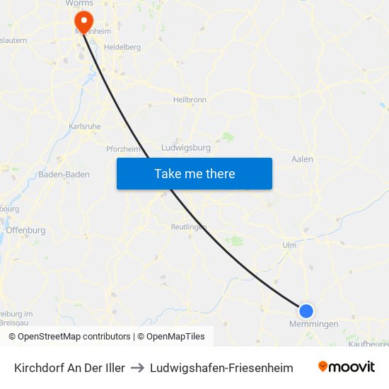 Kirchdorf An Der Iller to Ludwigshafen-Friesenheim map