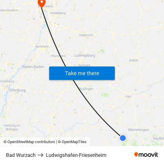 Bad Wurzach to Ludwigshafen-Friesenheim map