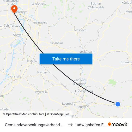 Gemeindeverwaltungsverband Plüderhausen-Urbach to Ludwigshafen-Friesenheim map