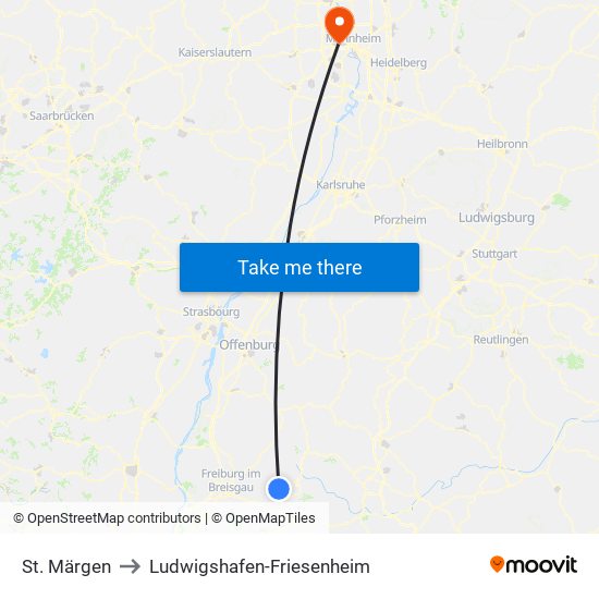 St. Märgen to Ludwigshafen-Friesenheim map