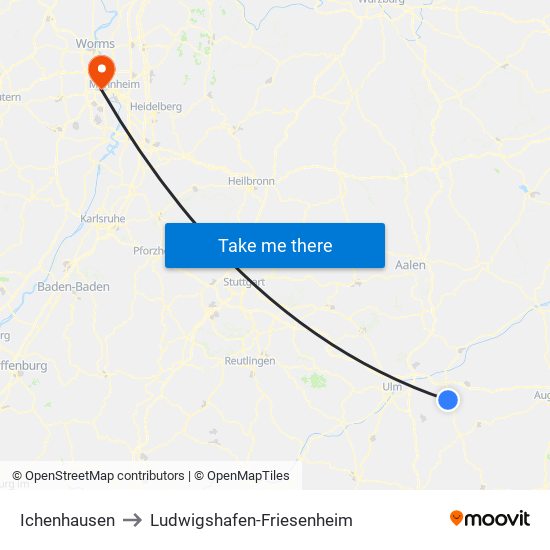 Ichenhausen to Ludwigshafen-Friesenheim map