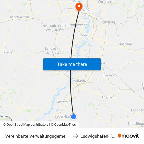 Vereinbarte Verwaltungsgemeinschaft Gernsbach to Ludwigshafen-Friesenheim map