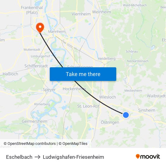 Eschelbach to Ludwigshafen-Friesenheim map