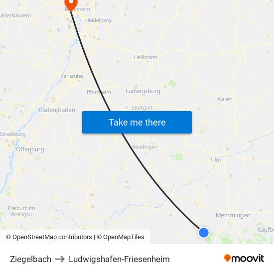 Ziegelbach to Ludwigshafen-Friesenheim map