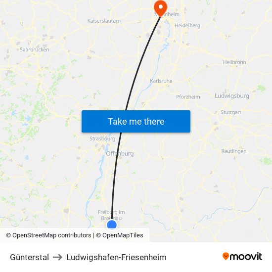 Günterstal to Ludwigshafen-Friesenheim map