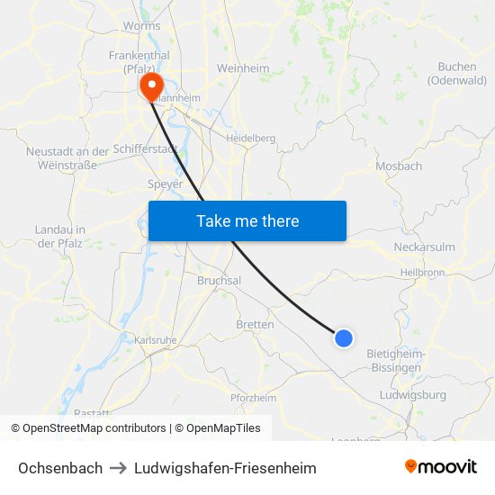 Ochsenbach to Ludwigshafen-Friesenheim map