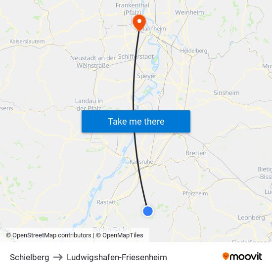 Schielberg to Ludwigshafen-Friesenheim map