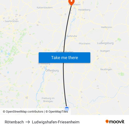 Rötenbach to Ludwigshafen-Friesenheim map