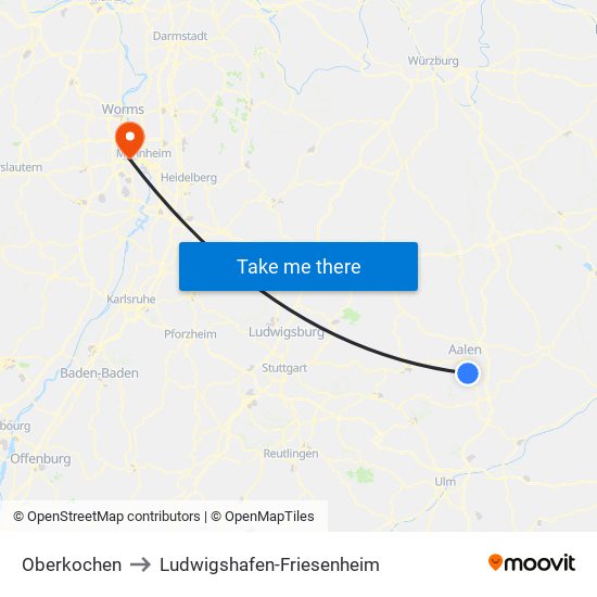 Oberkochen to Ludwigshafen-Friesenheim map