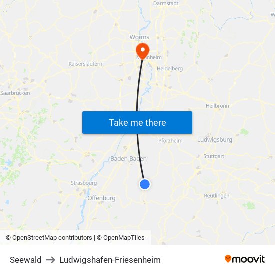 Seewald to Ludwigshafen-Friesenheim map