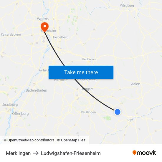 Merklingen to Ludwigshafen-Friesenheim map