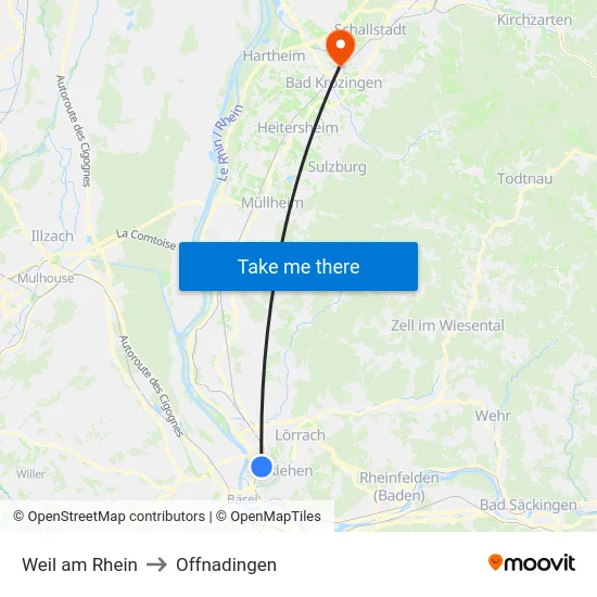 Weil am Rhein to Offnadingen map