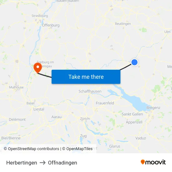 Herbertingen to Offnadingen map