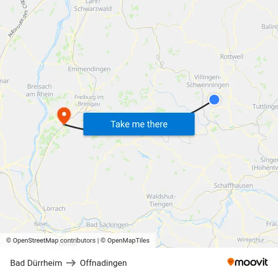 Bad Dürrheim to Offnadingen map