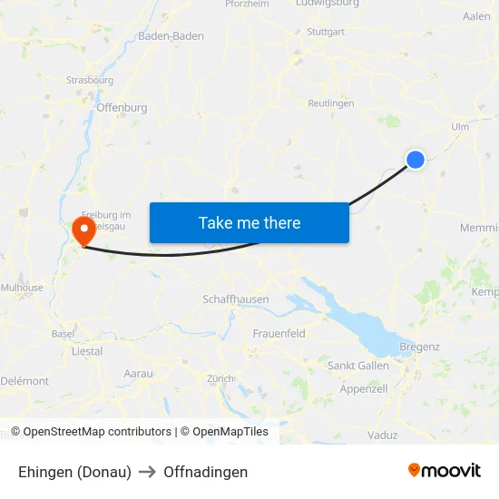 Ehingen (Donau) to Offnadingen map