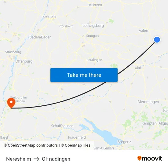 Neresheim to Offnadingen map