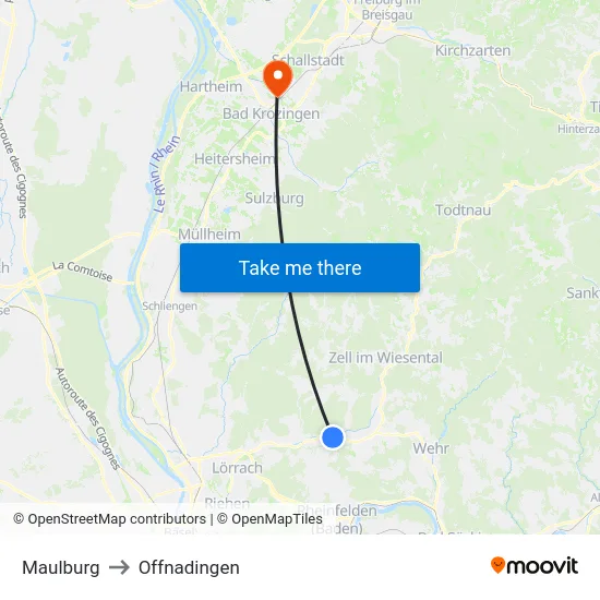 Maulburg to Offnadingen map