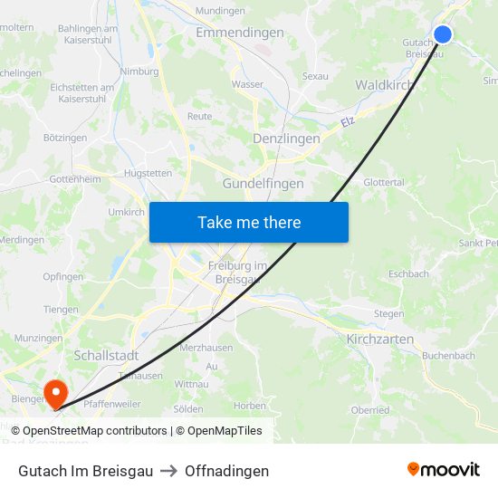 Gutach Im Breisgau to Offnadingen map