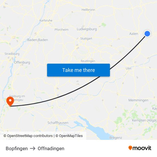 Bopfingen to Offnadingen map