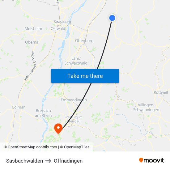 Sasbachwalden to Offnadingen map