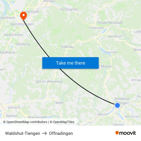 Waldshut-Tiengen to Offnadingen map