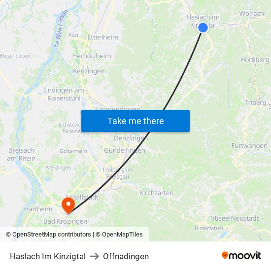 Haslach Im Kinzigtal to Offnadingen map