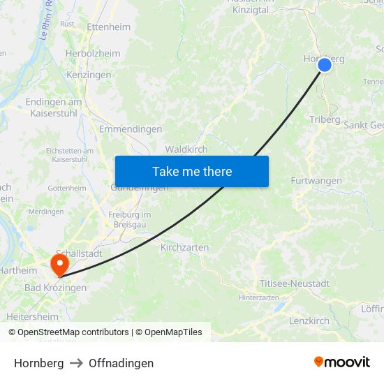 Hornberg to Offnadingen map