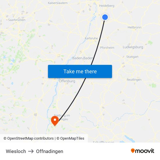 Wiesloch to Offnadingen map