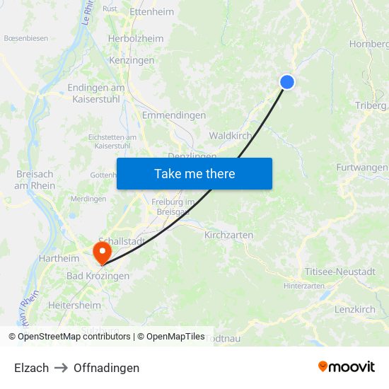 Elzach to Offnadingen map