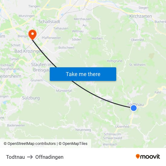 Todtnau to Offnadingen map