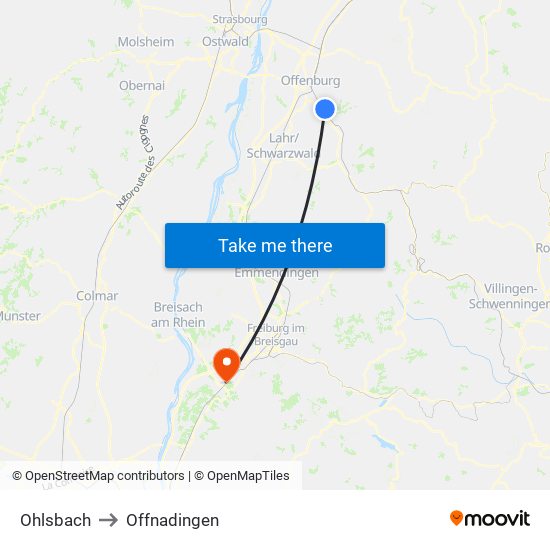 Ohlsbach to Offnadingen map