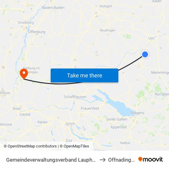 Gemeindeverwaltungsverband Laupheim to Offnadingen map