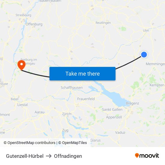 Gutenzell-Hürbel to Offnadingen map