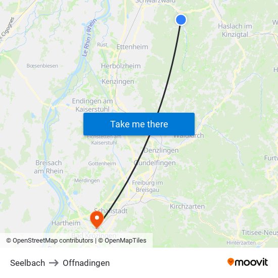 Seelbach to Offnadingen map