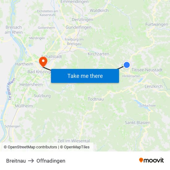 Breitnau to Offnadingen map