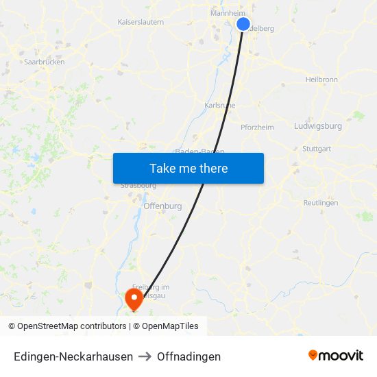 Edingen-Neckarhausen to Offnadingen map