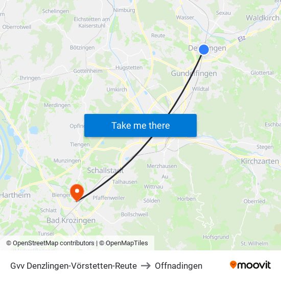 Gvv Denzlingen-Vörstetten-Reute to Offnadingen map