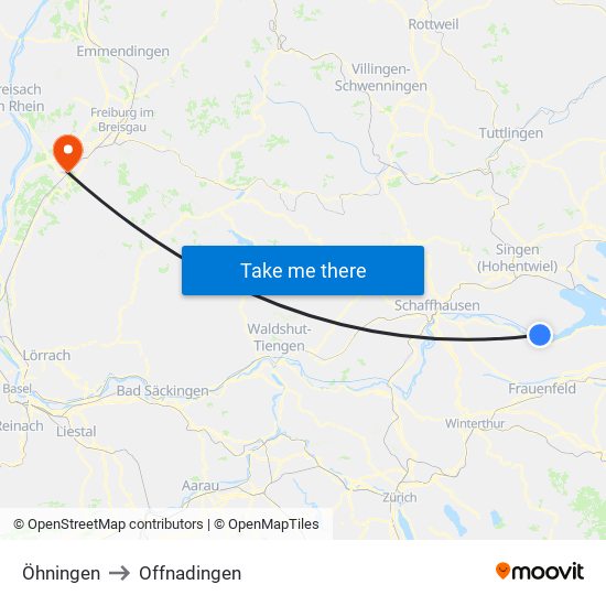 Öhningen to Offnadingen map