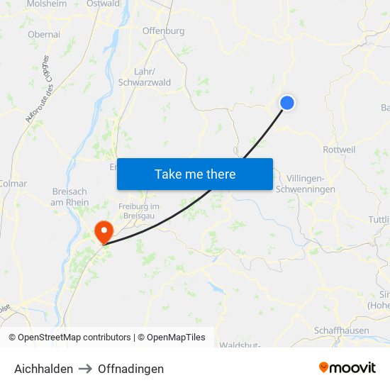 Aichhalden to Offnadingen map