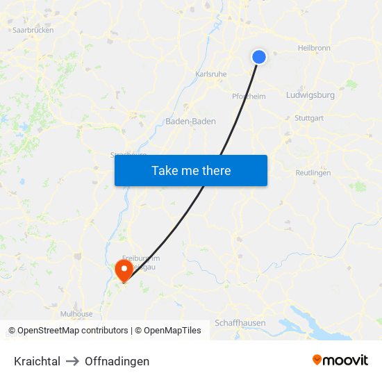 Kraichtal to Offnadingen map