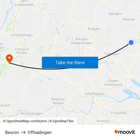 Beuron to Offnadingen map