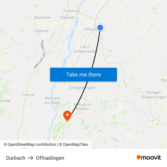 Durbach to Offnadingen map