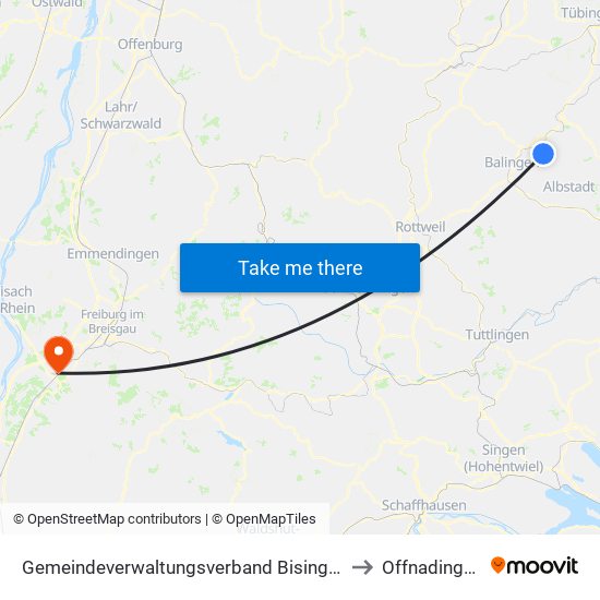 Gemeindeverwaltungsverband Bisingen to Offnadingen map