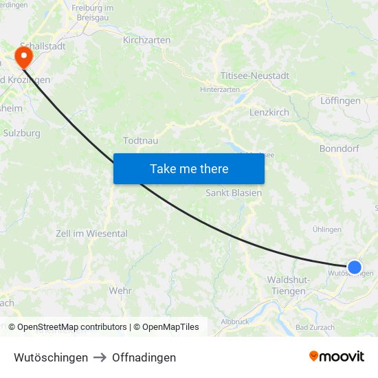 Wutöschingen to Offnadingen map