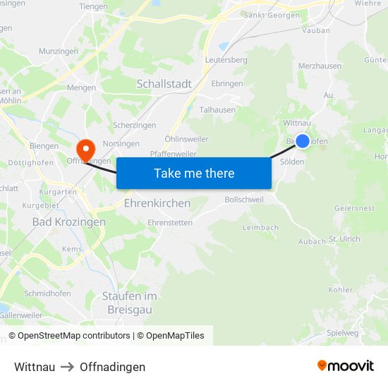 Wittnau to Offnadingen map