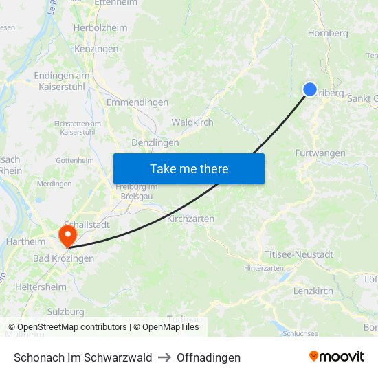 Schonach Im Schwarzwald to Offnadingen map