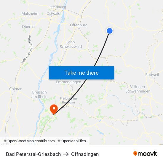 Bad Peterstal-Griesbach to Offnadingen map