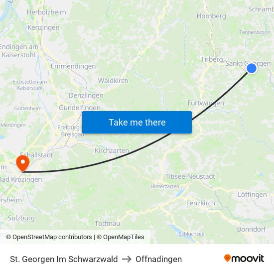 St. Georgen Im Schwarzwald to Offnadingen map